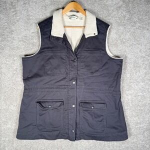 LL Bean Women's XL Sherpa Lined Utility Field Vest Charcoal Gray Cotton 508252